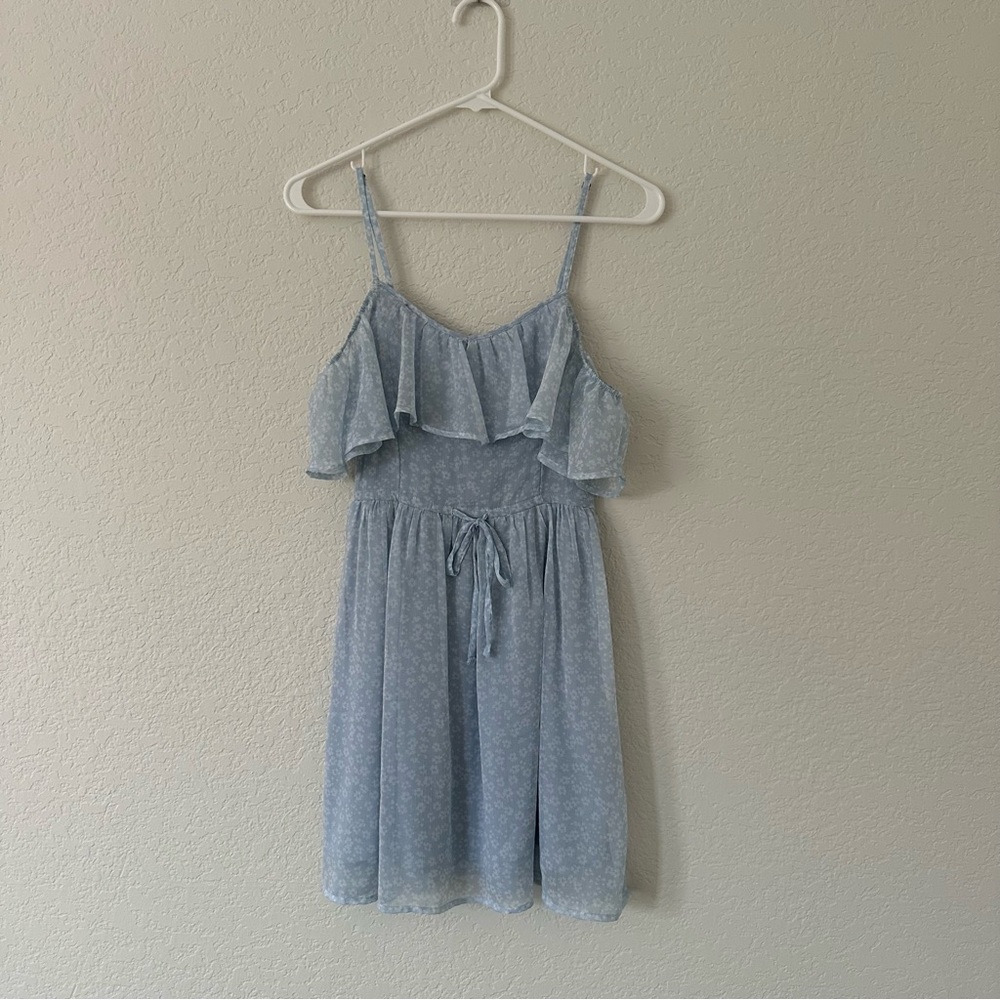 Abercrombie and Fitch light blue strapped floral mini dress with pockets
